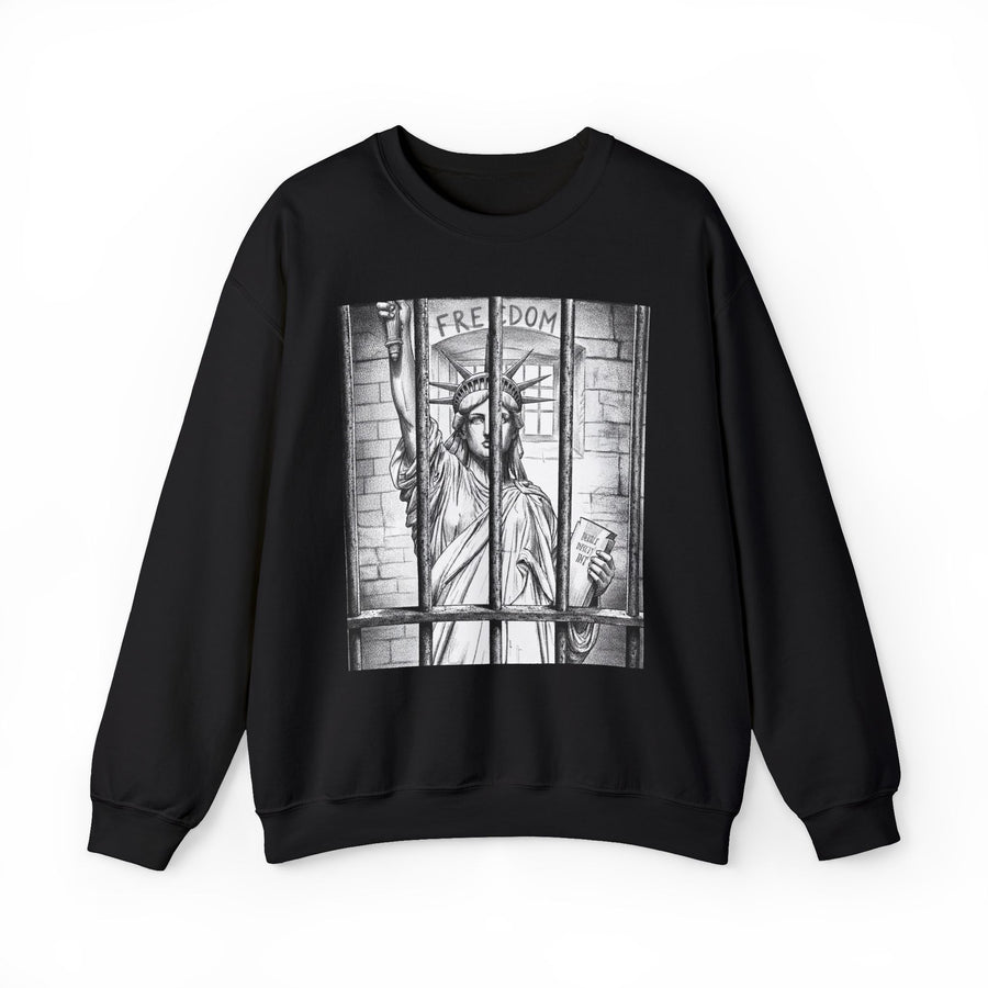 Statue Of Liberty (Freedom) — Sweatshirt front view: STATUE OF LIBERTY (FREEDOM) in bold statement lettering. Street Talk Designs politics and power statement apparel.