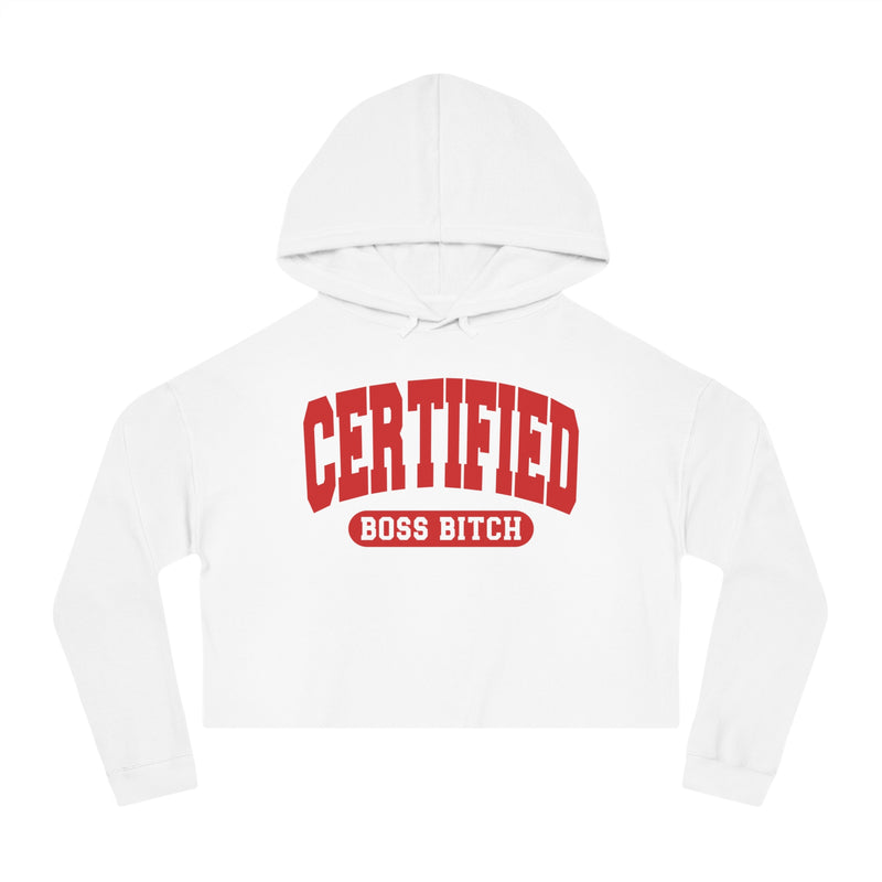 Certified Boss Bitch — Retro Collegiate Crop Top Hoodie