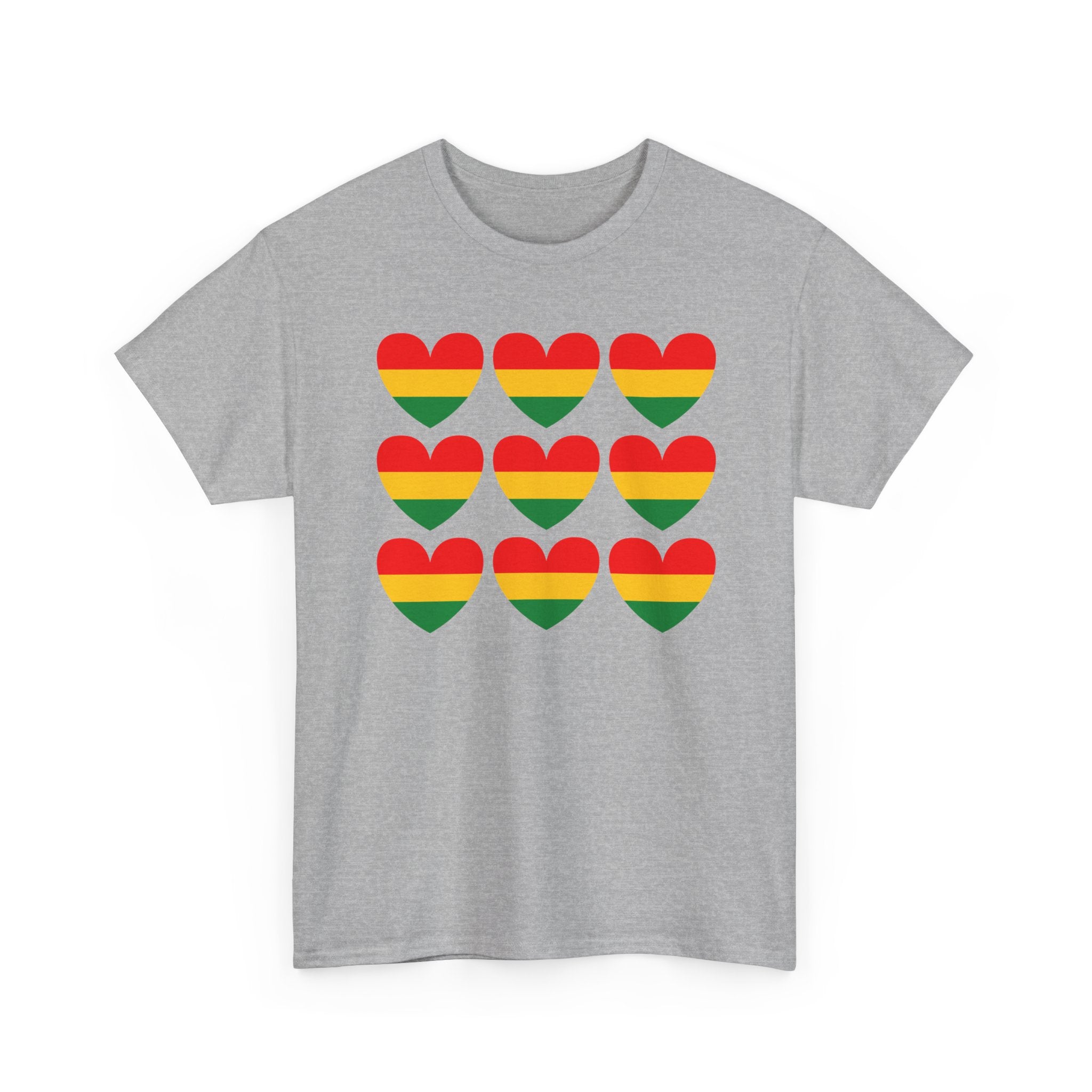 Pan African Heart 9 Grid Pattern Tee — Reggae Flag Heart Grid T-Shirt