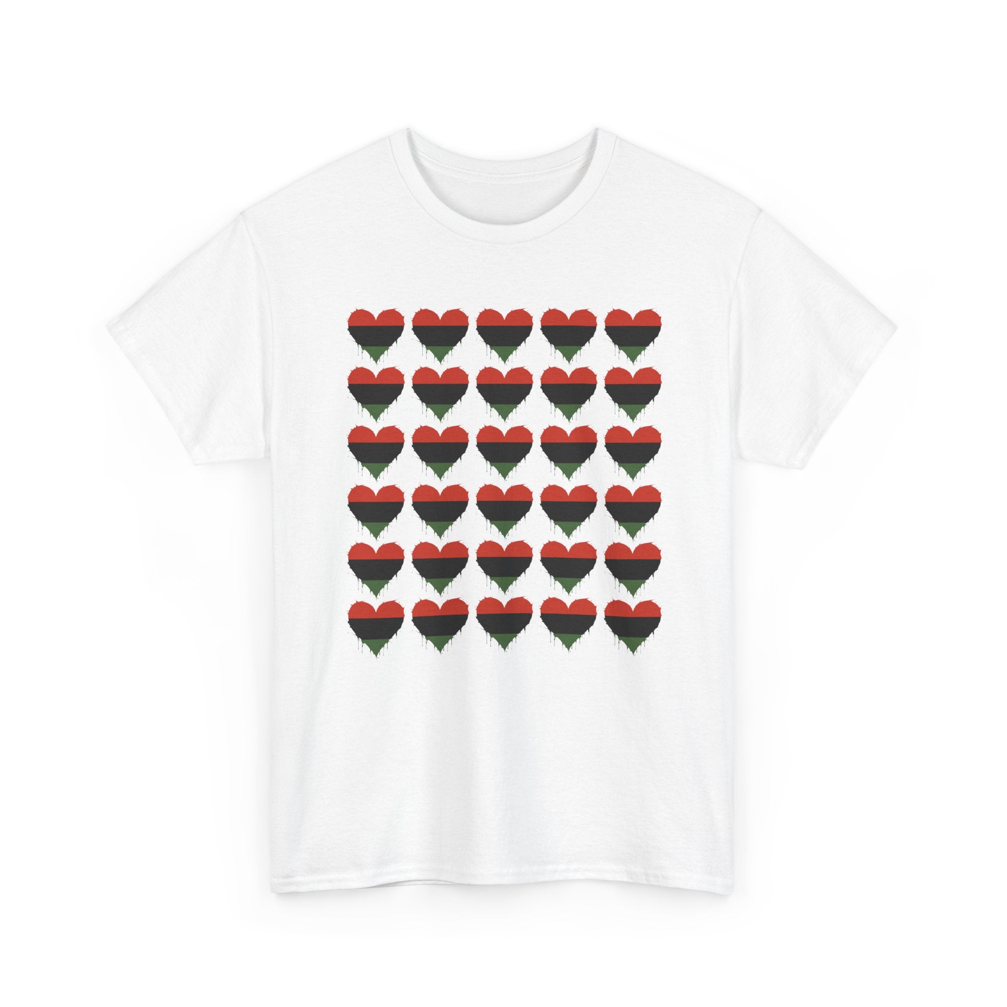 African American Hearts Pattern T‑Shirt — Black Red Green Pride Tee