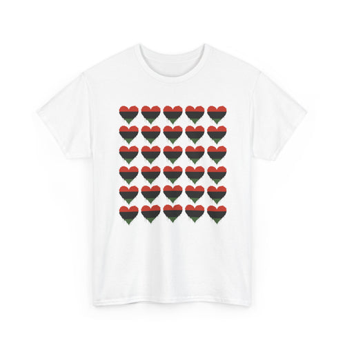 African American Hearts Pattern T‑Shirt — Black Red Green Pride Tee
