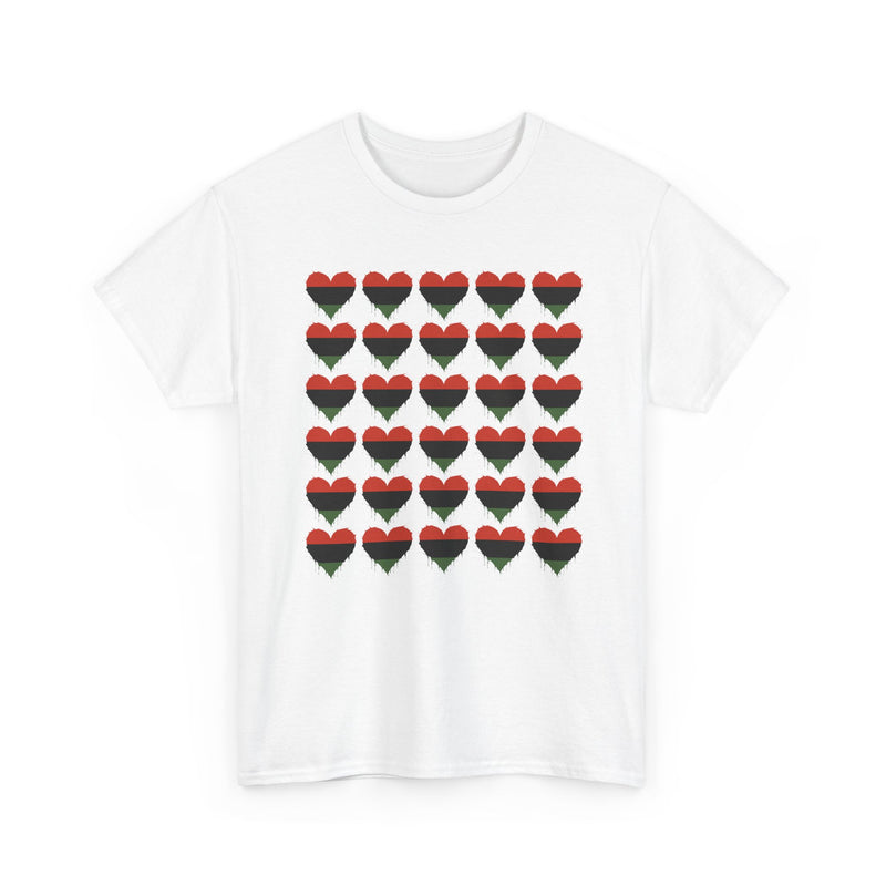 African American Hearts Pattern T‑Shirt — Black Red Green Pride T-Shirt