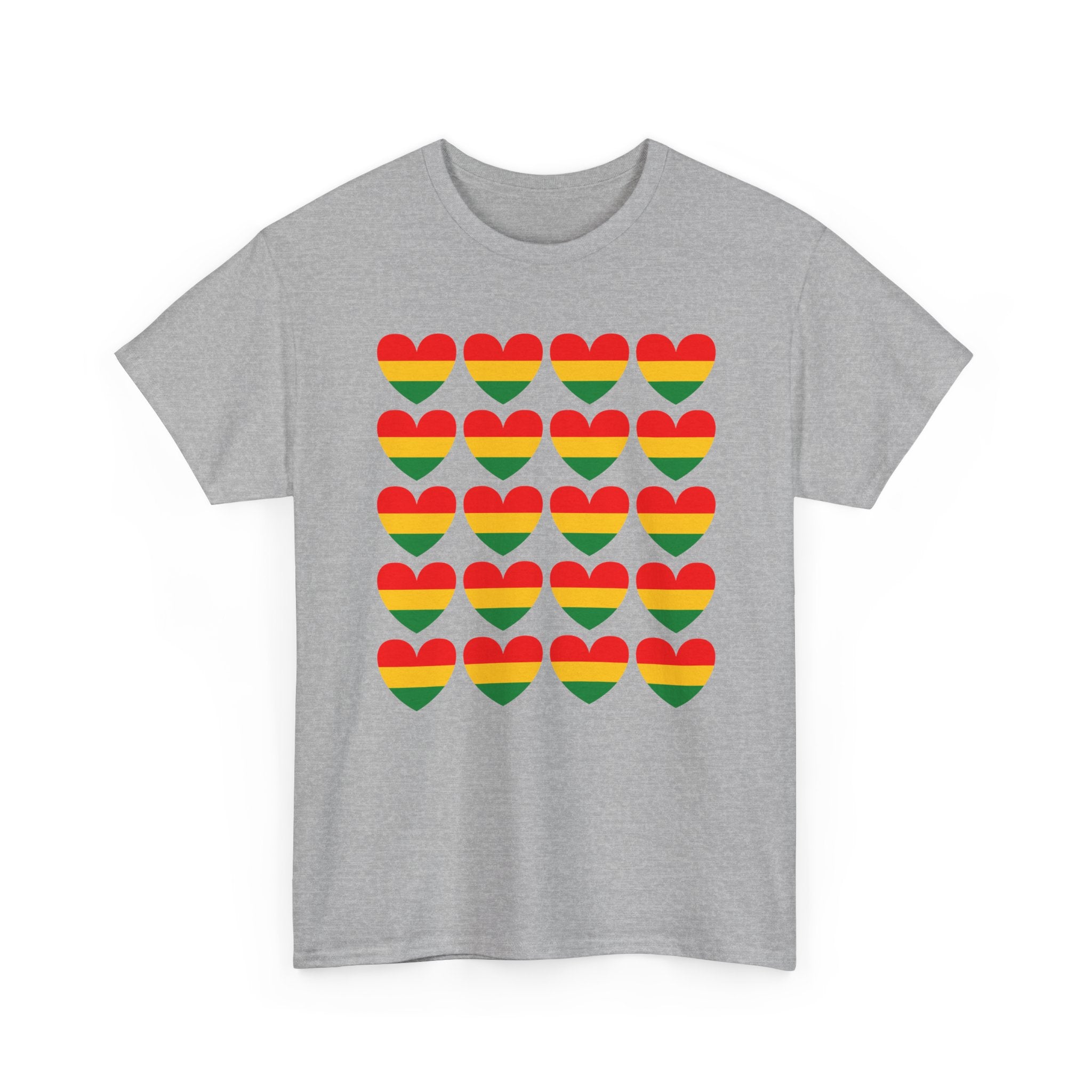 Pan African Heart Grid Pattern Tee — Reggae Flag Heart Grid T-Shirt