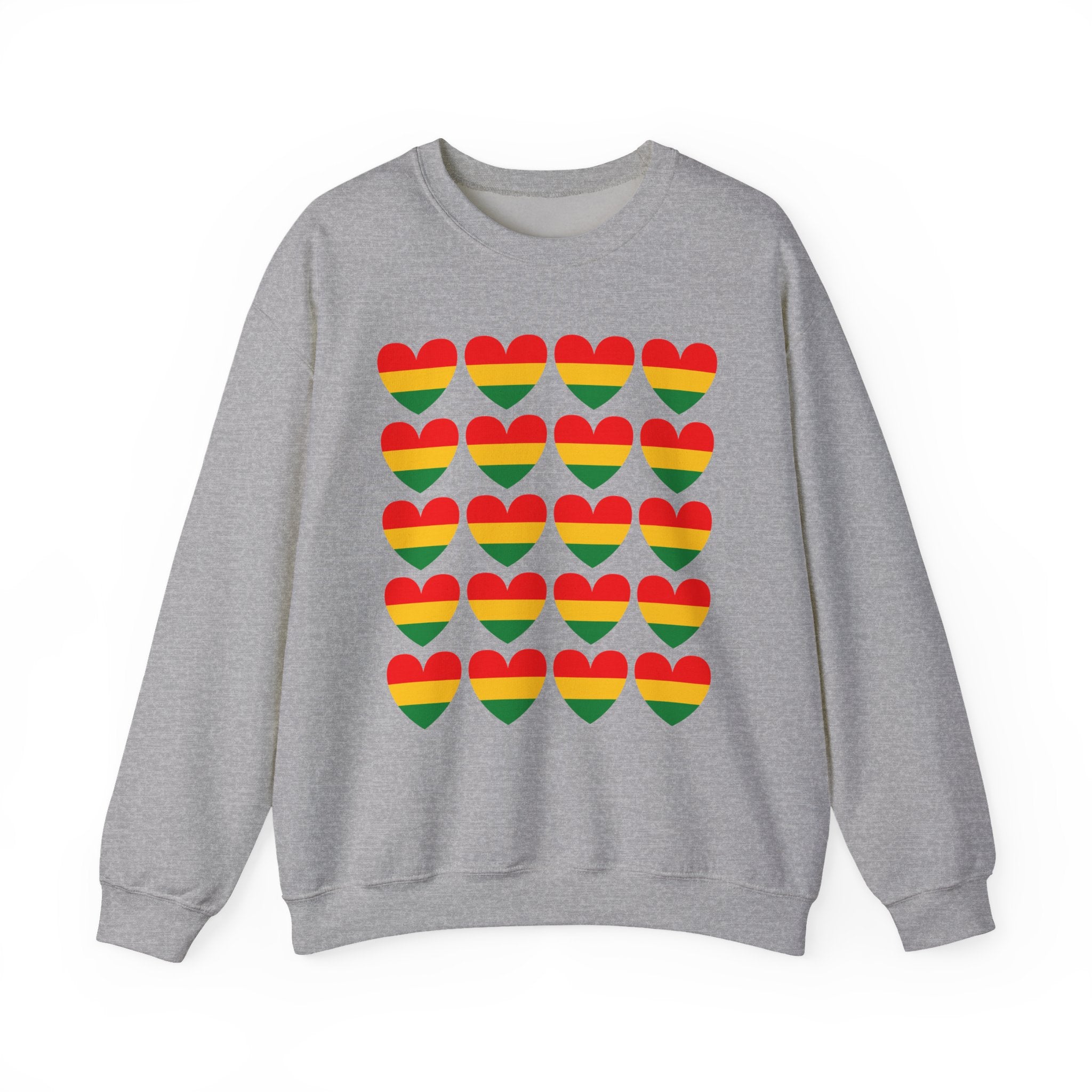 Retro African American Heritage Flag Heart Grid Sweatshirt — Pan——African Pride Crewneck