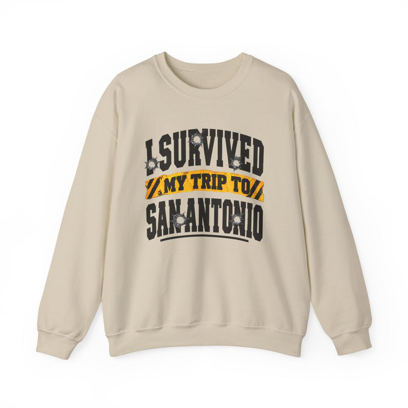 Sweatshirt with lettering reading I Survived My Trip To San Antonio, gallery image 4.