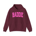Baddie Hoodie — Bold Pink Varsity Lettering Hooded Sweatshirt