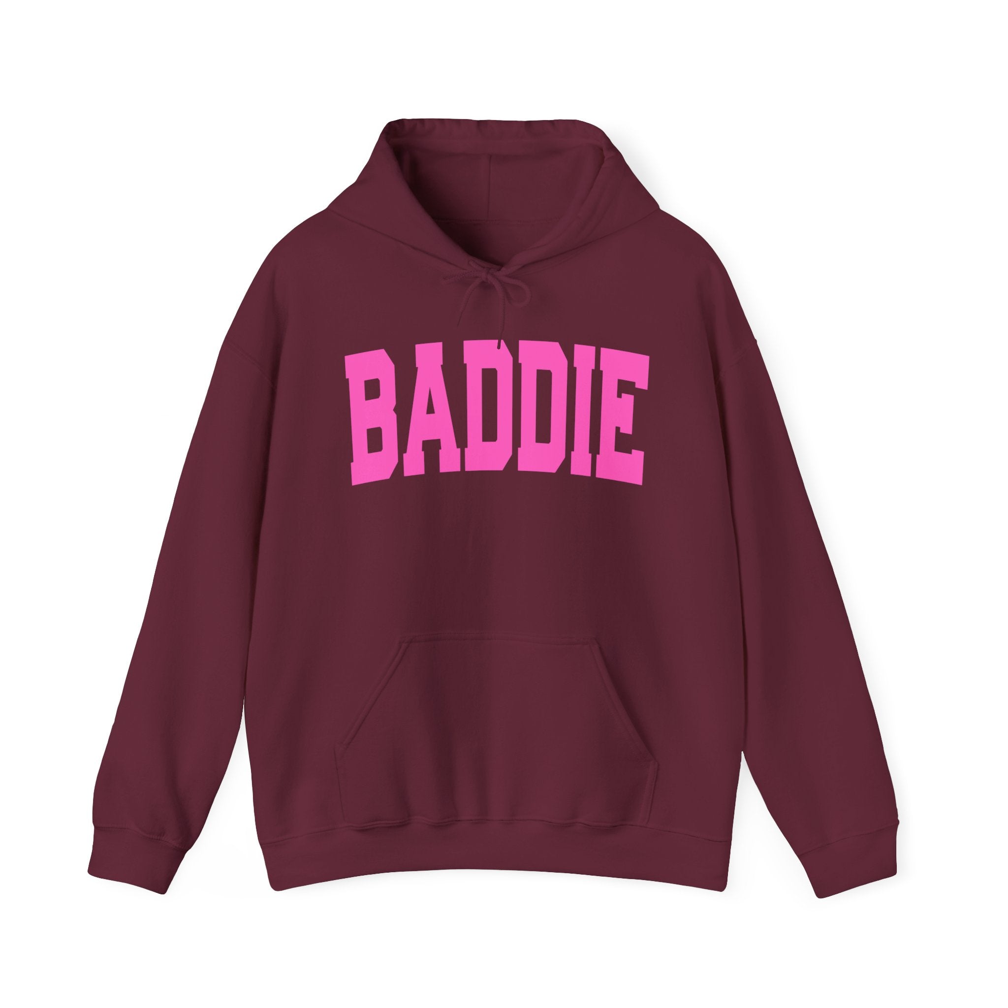 Baddie Hoodie — Bold Pink Varsity Lettering Hooded Sweatshirt
