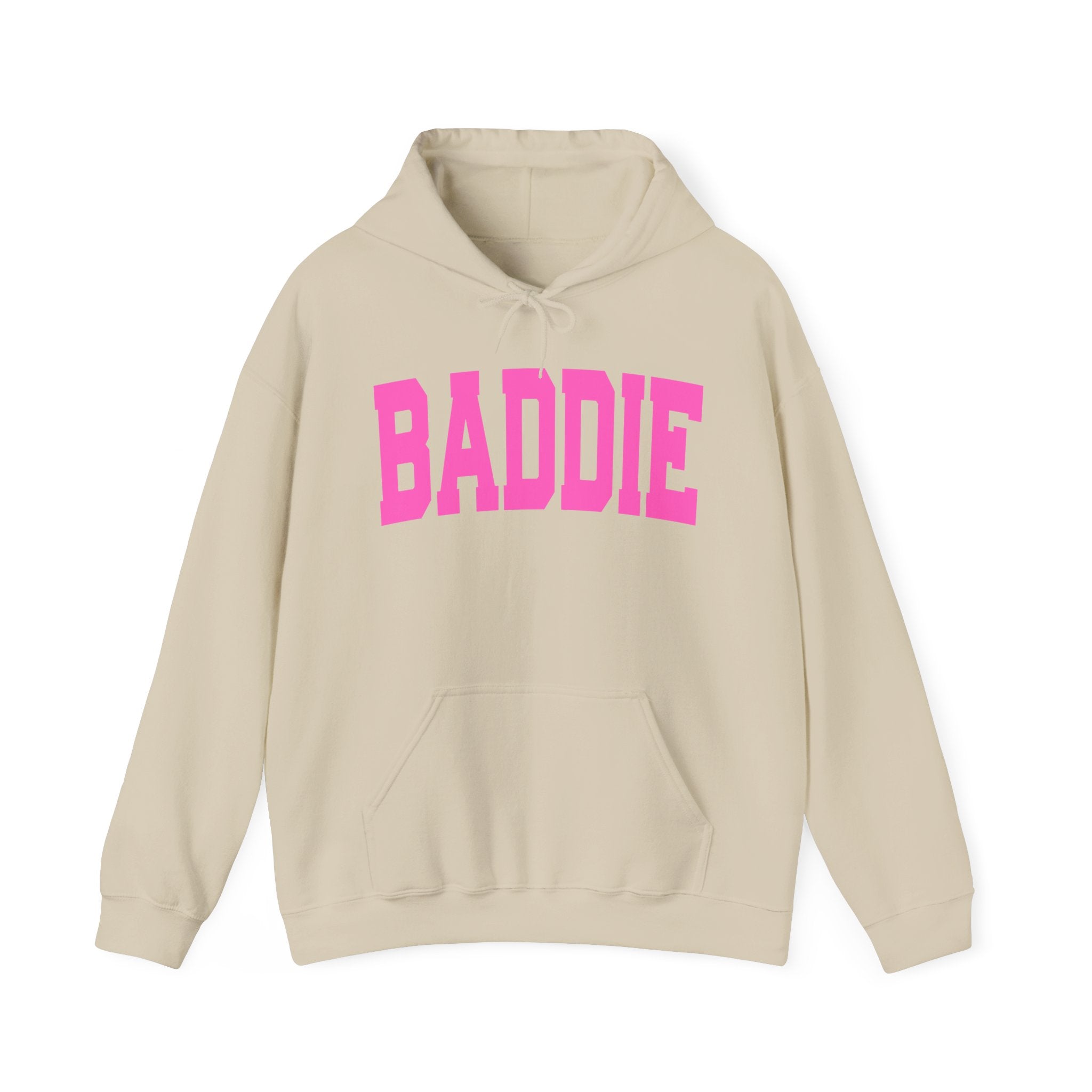 Baddie Hoodie — Bold Pink Varsity Lettering Hooded SweaT-shirt