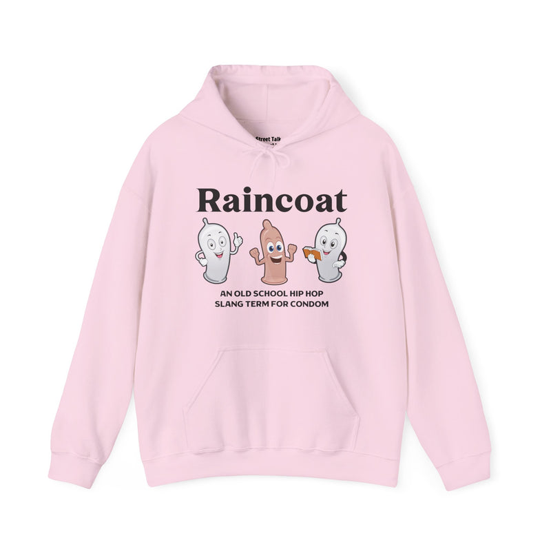 RAINCOAT — Hoodie alternate view 12: Raincoat / cartoon condom characters / AN OLD SCHOOL HIP HOP SLANG TERM FOR CONDOM. Street Talk Designs old school statement apparel.