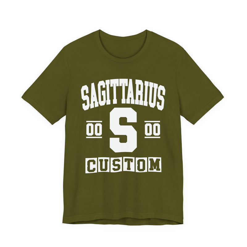 Custom Sagittarius Varsity T-Shirt — Customize Birthday Day/Month/Year — Customize Season/nation/Society