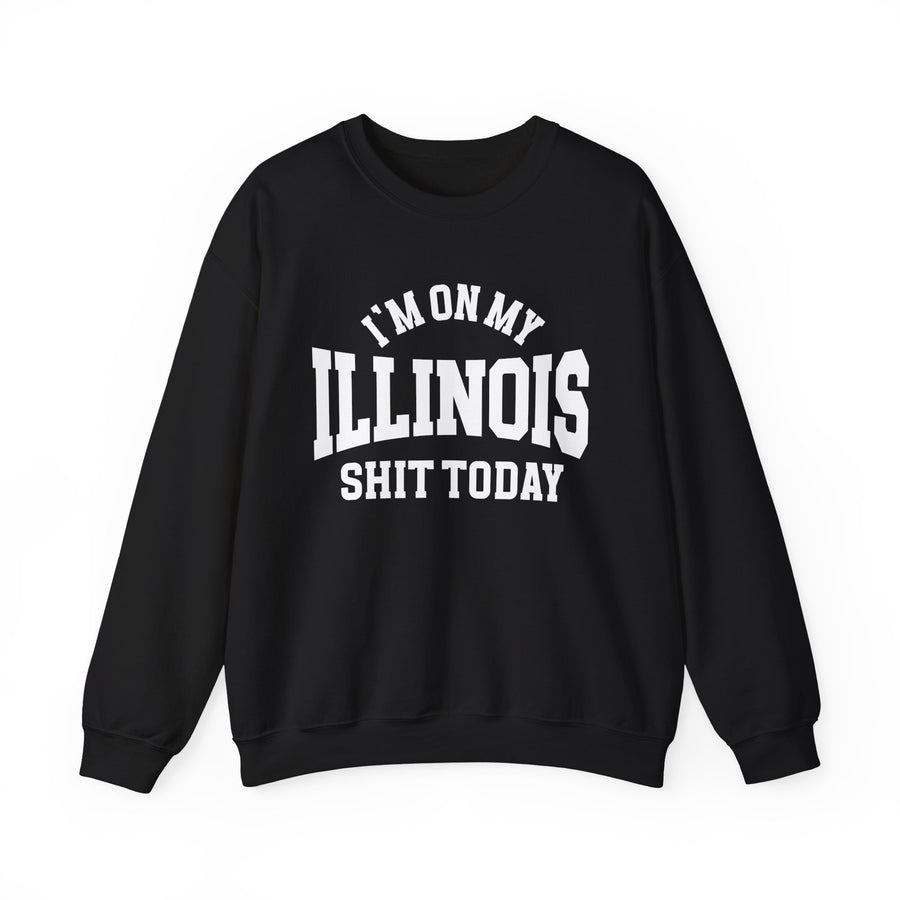 Sweatshirt product with collegiate lettering reading I'M ON MY ILLINOIS SHIT TODAY, front view.