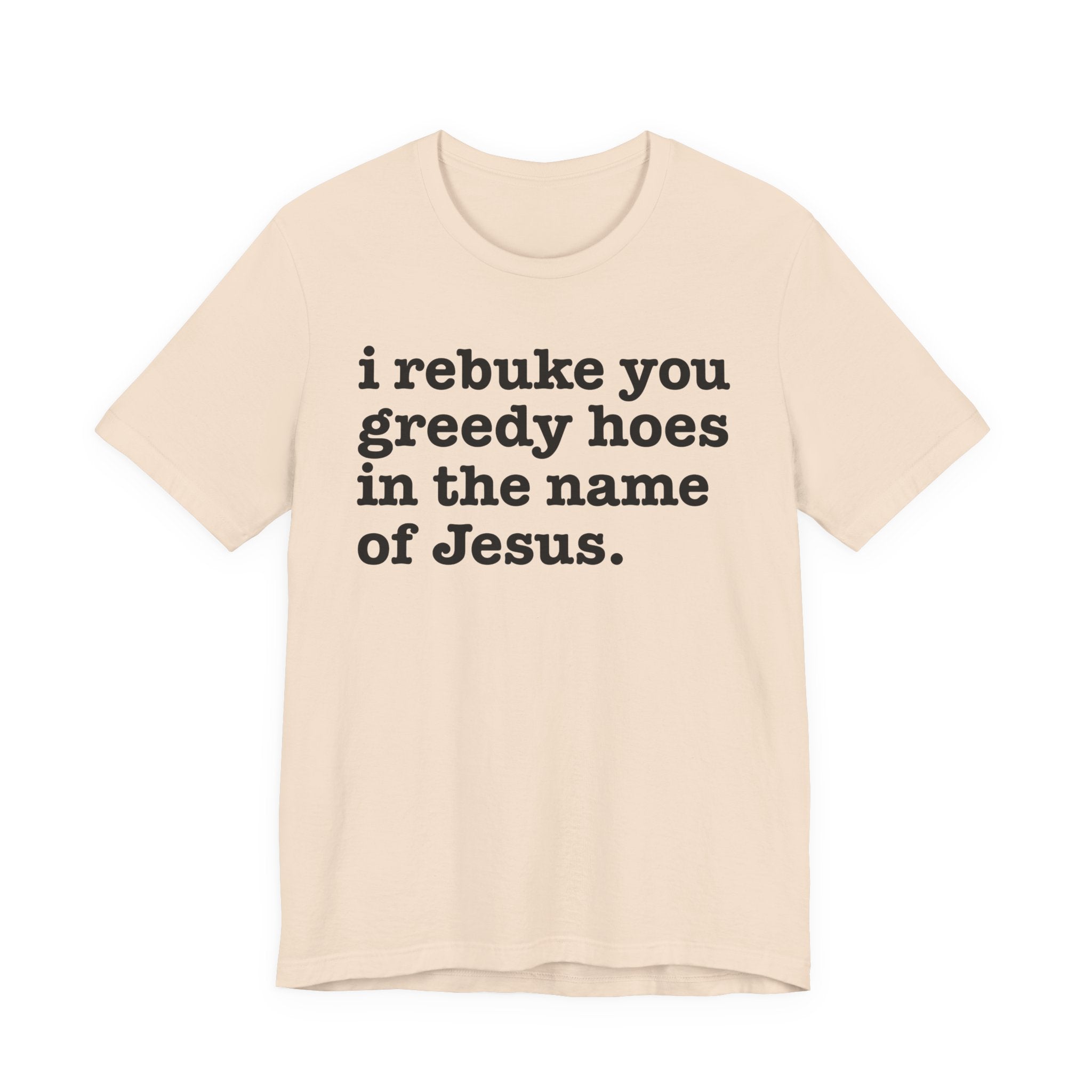 I Rebuke You Greedy Hoes in the Name of Jesus — Christian Humor T-Shirt