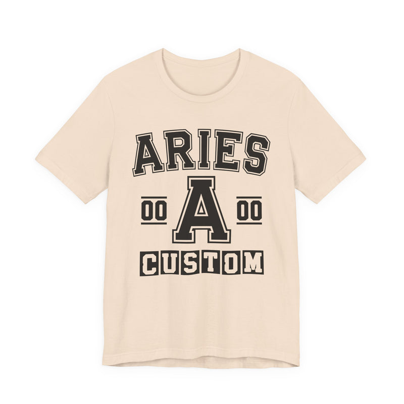 Custom Aries Varsity T-Shirt — Customize Birthday Day/Month/Year — Customize Season/nation/Society