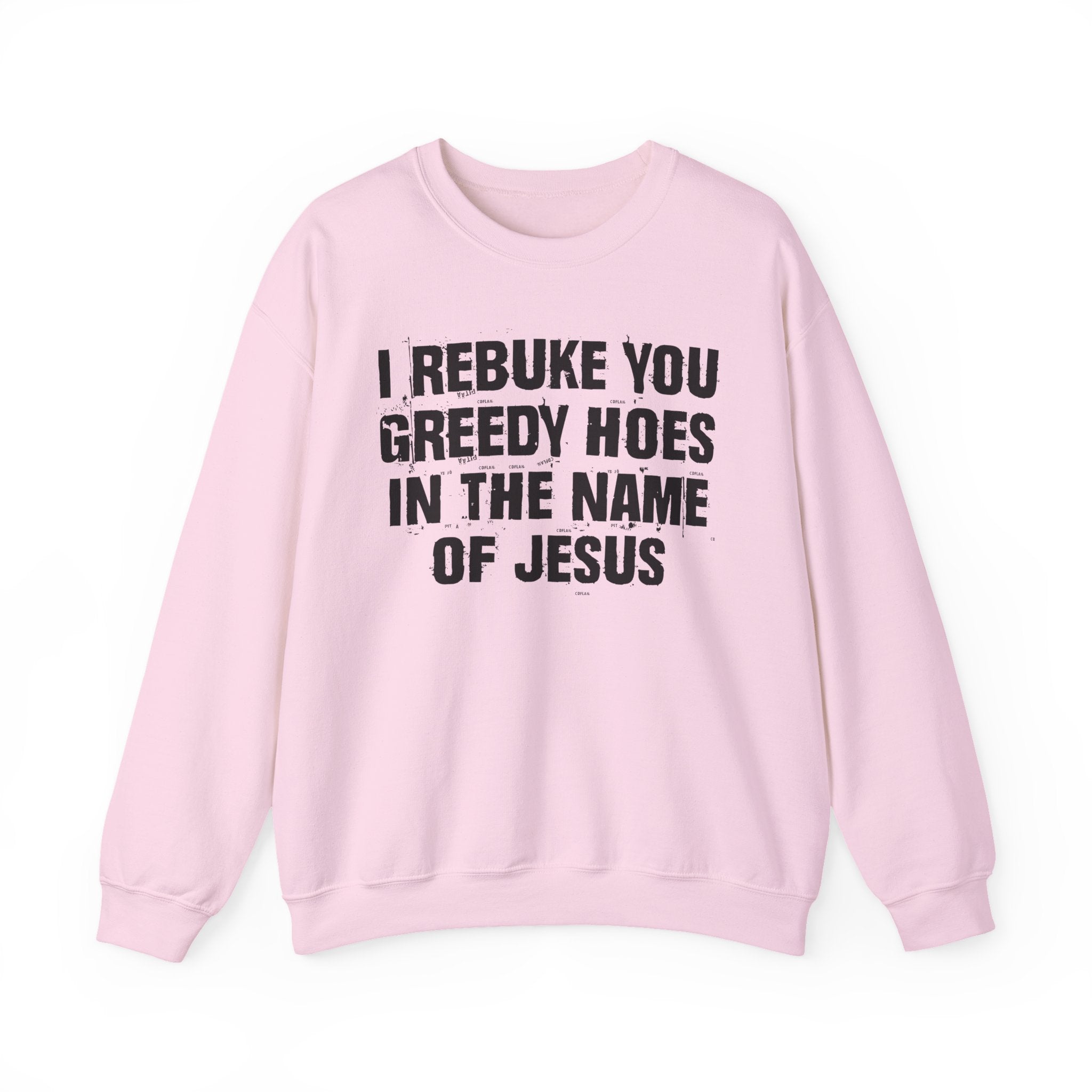I Rebuke You Greedy Hoes in the Name of Jesus — Christian Humor Sweatshirt