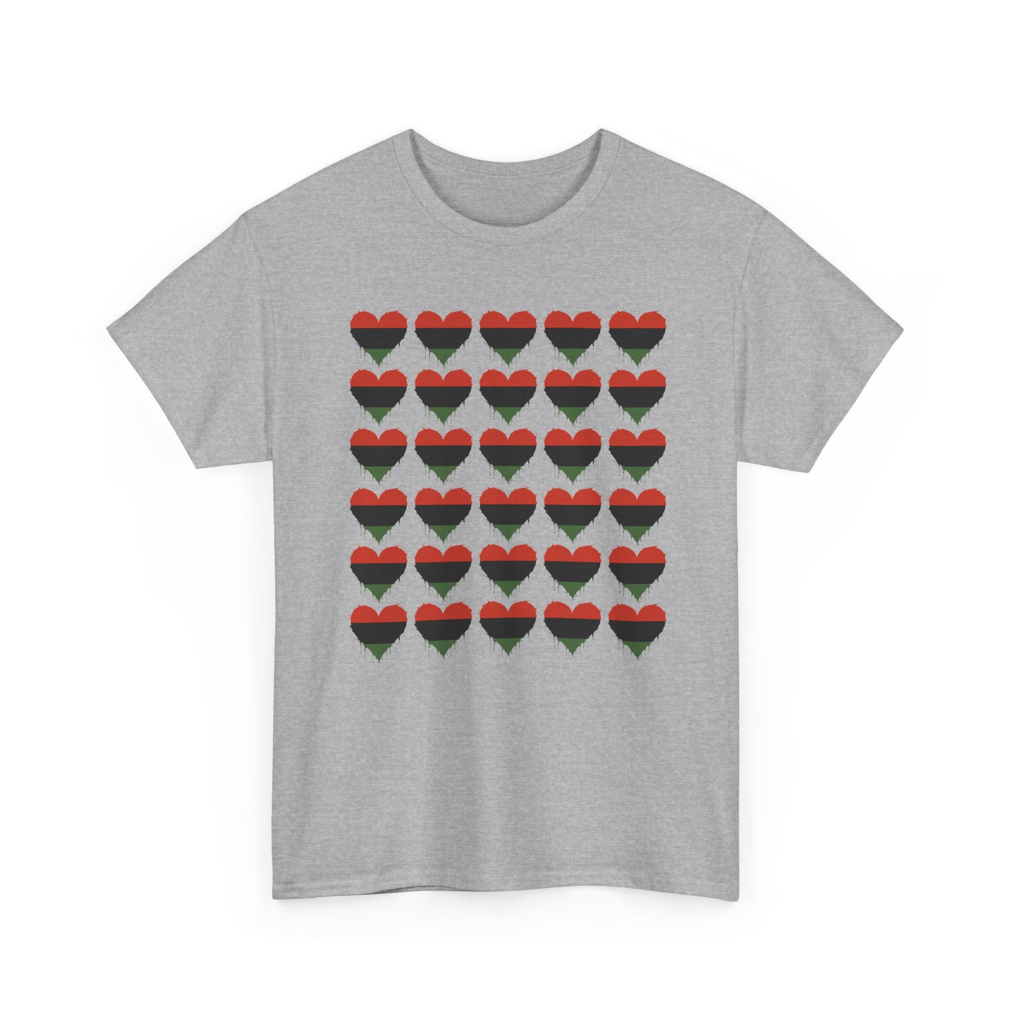 African American Hearts Pattern T‑Shirt — Black Red Green Pride Tee