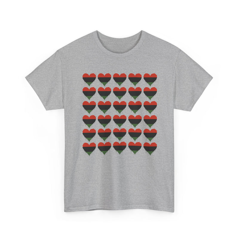 African American Hearts Pattern T‑Shirt — Black Red Green Pride T-Shirt