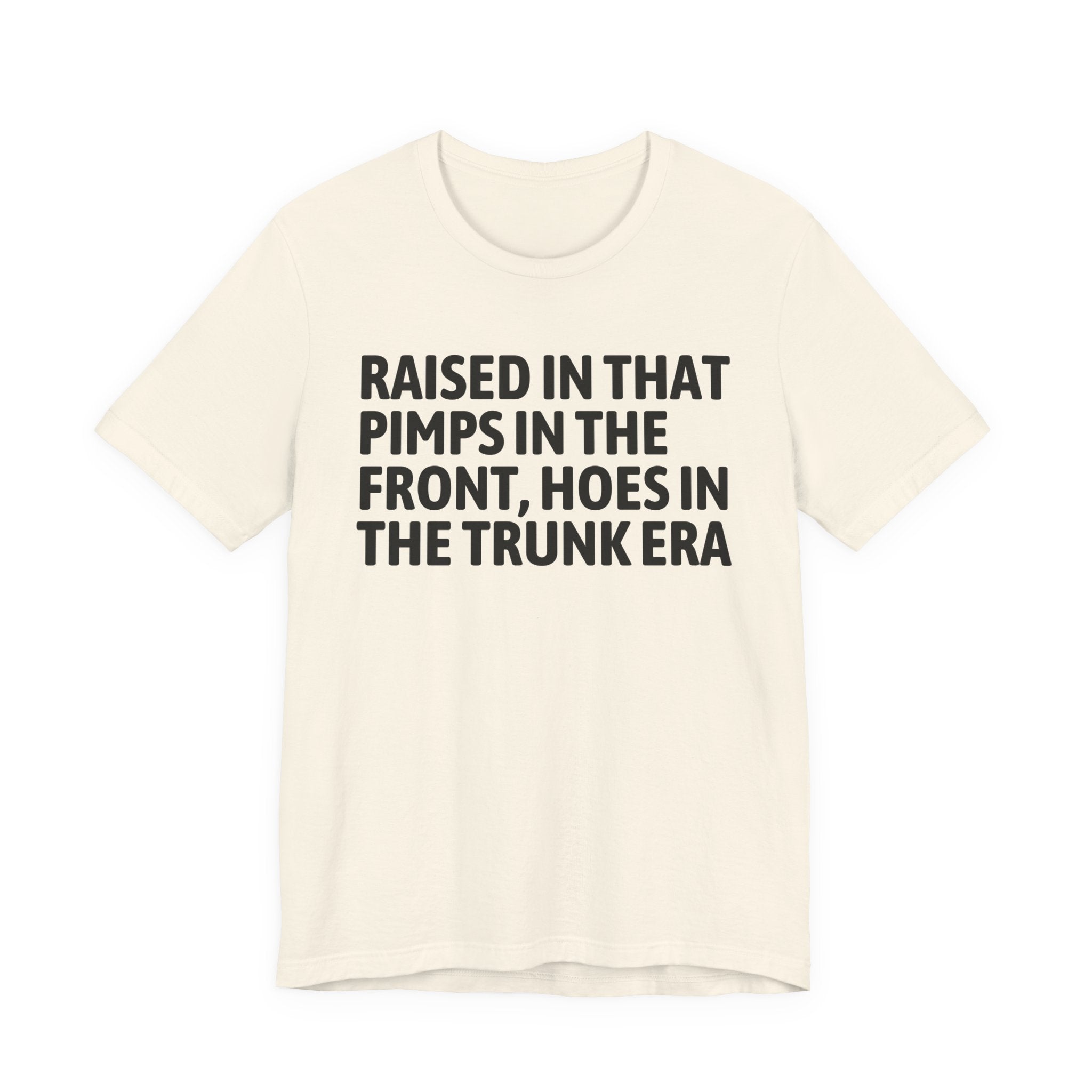 Raised In That Pimps In The Front Hoes In The Trunk Era - Funny Back In The Day Statement Tee Shirt