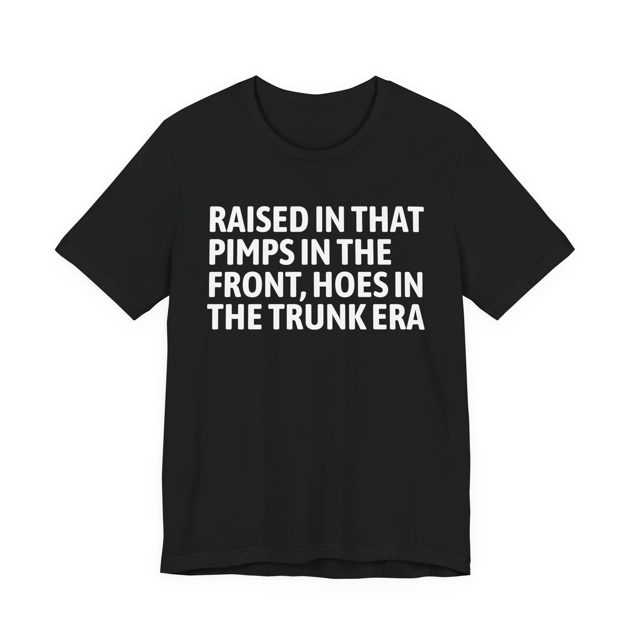 Raised In That Pimps In The Front Hoes In The Trunk Era - Funny Back In The Day Statement Tee Shirt