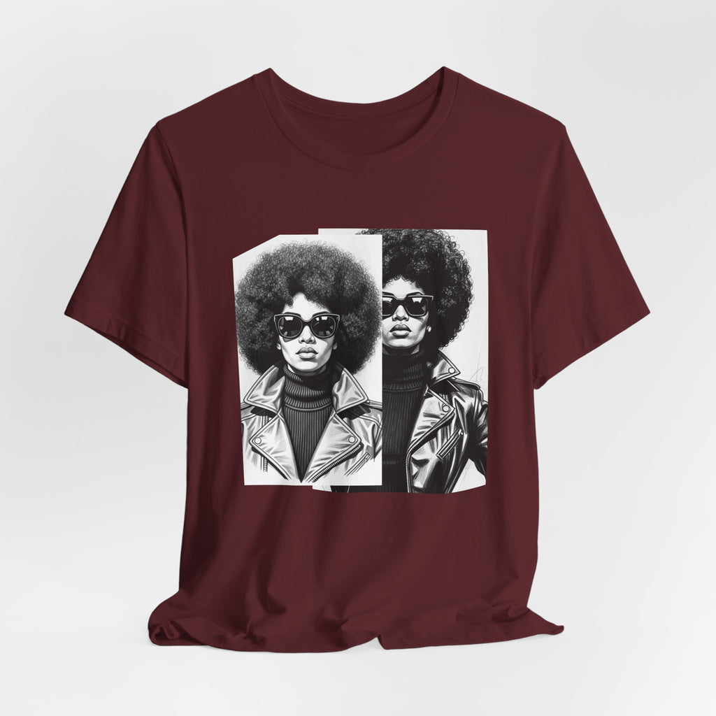 Powerful Black Woman Potrait - 70s with Retro Black Pride Tee Shirt