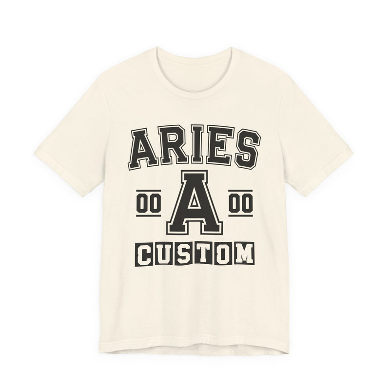 Custom Aries Varsity T-Shirt — Customize Birthday Day/Month/Year — Customize Season/nation/Society