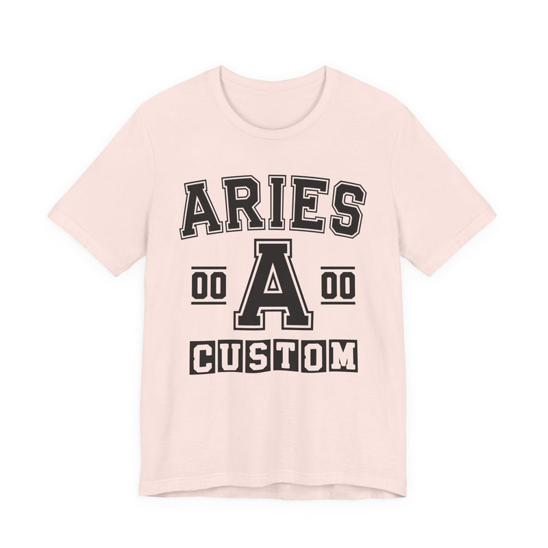 Custom Aries Varsity T-Shirt — Customize Birthday Day/Month/Year — Customize Season/nation/Society