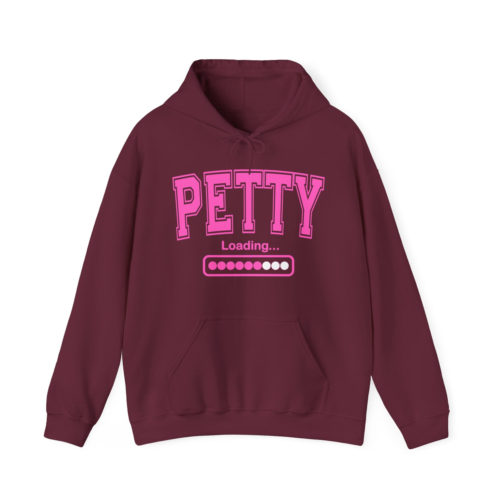 Petty Loading Hoodie — Bold Pink Varsity Lettering Hooded Sweatshirt