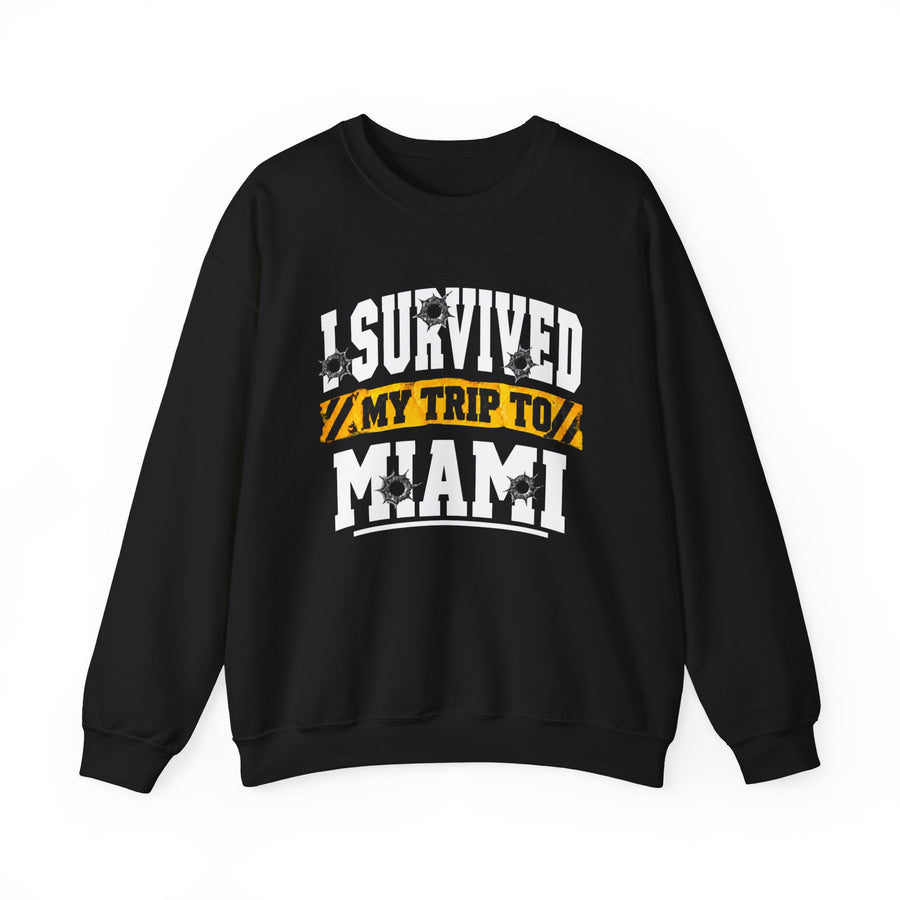 Sweatshirt with lettering reading I Survived My Trip To Miami, gallery image 1.