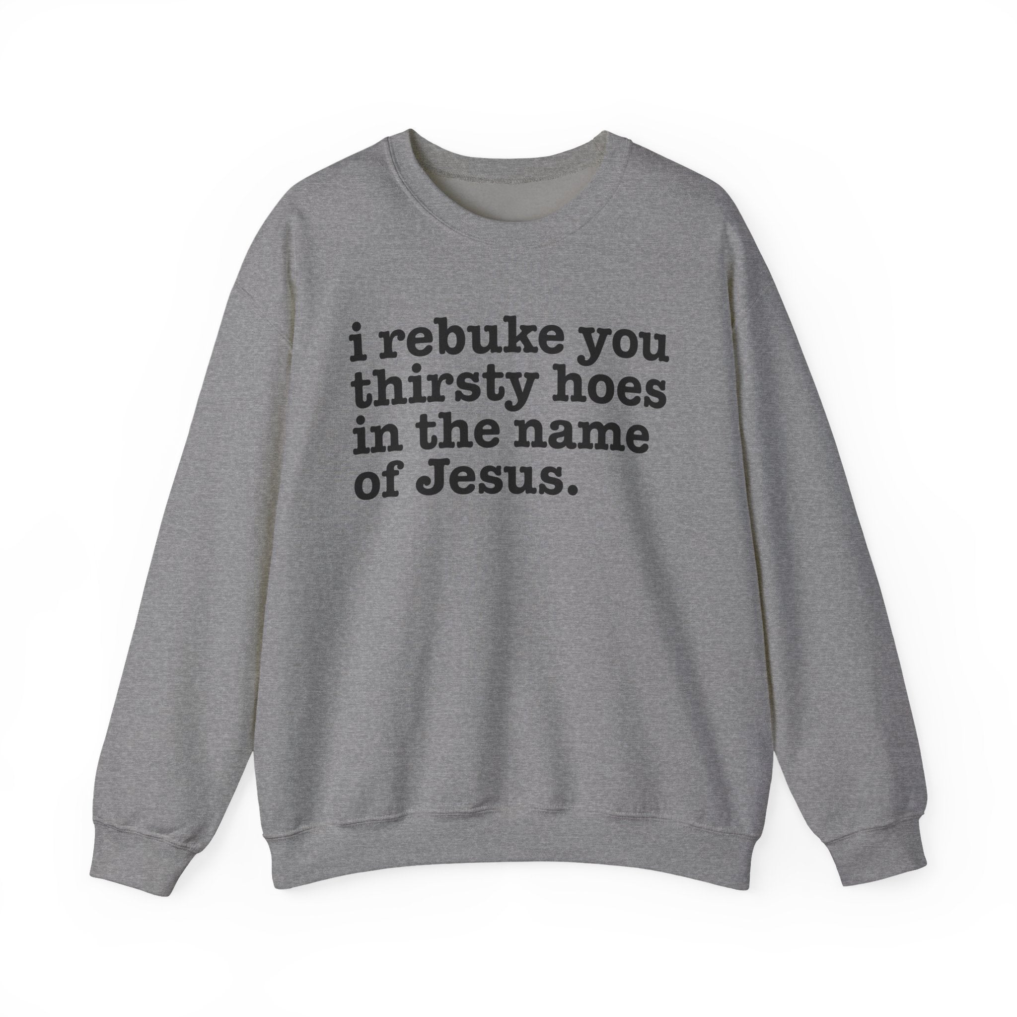 I Rebuke You Thirsty Hoes in the Name of Jesus — Christian Humor Sweatshirt