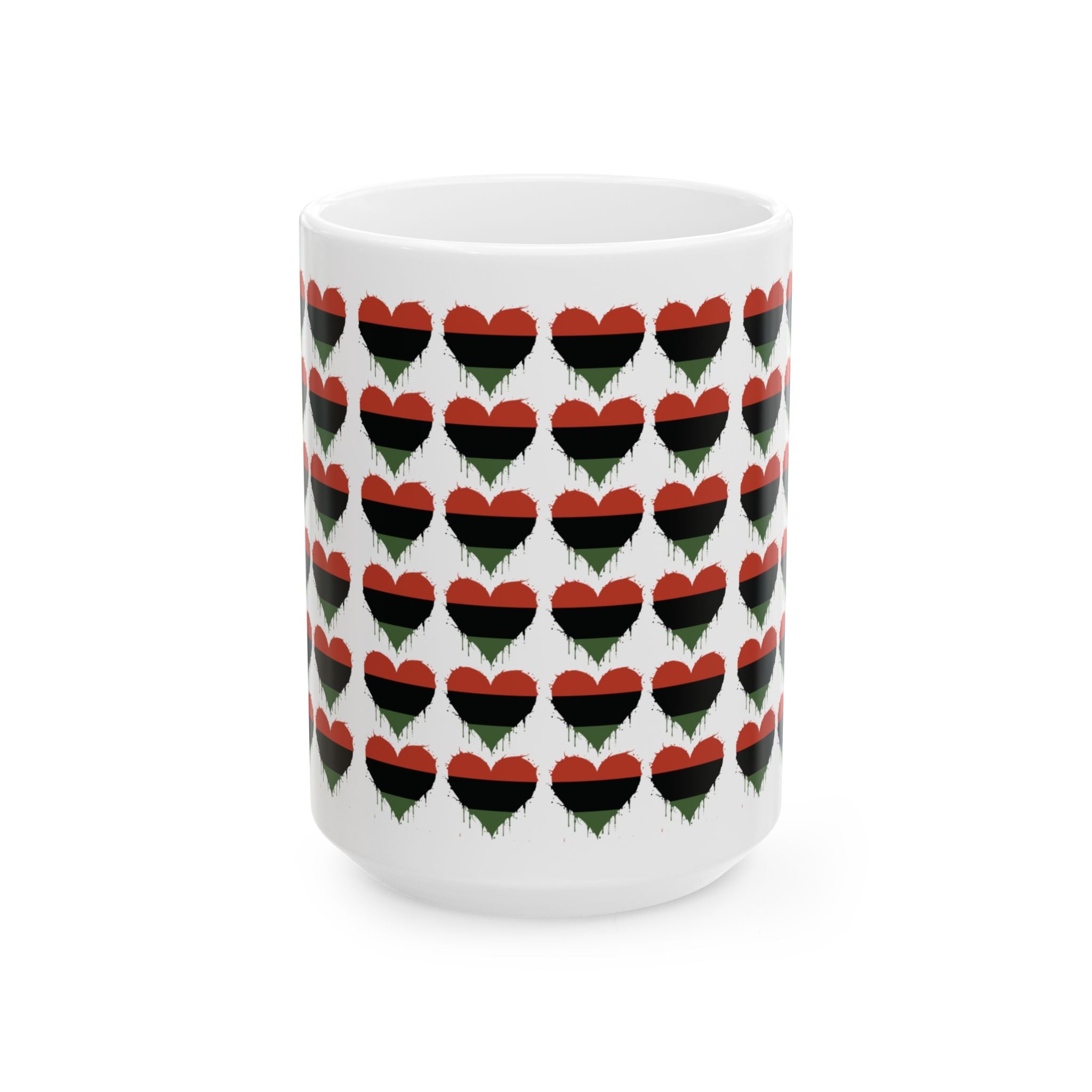 Pan-African Heart Pattern Ceramic Mug — 11oz & 15oz