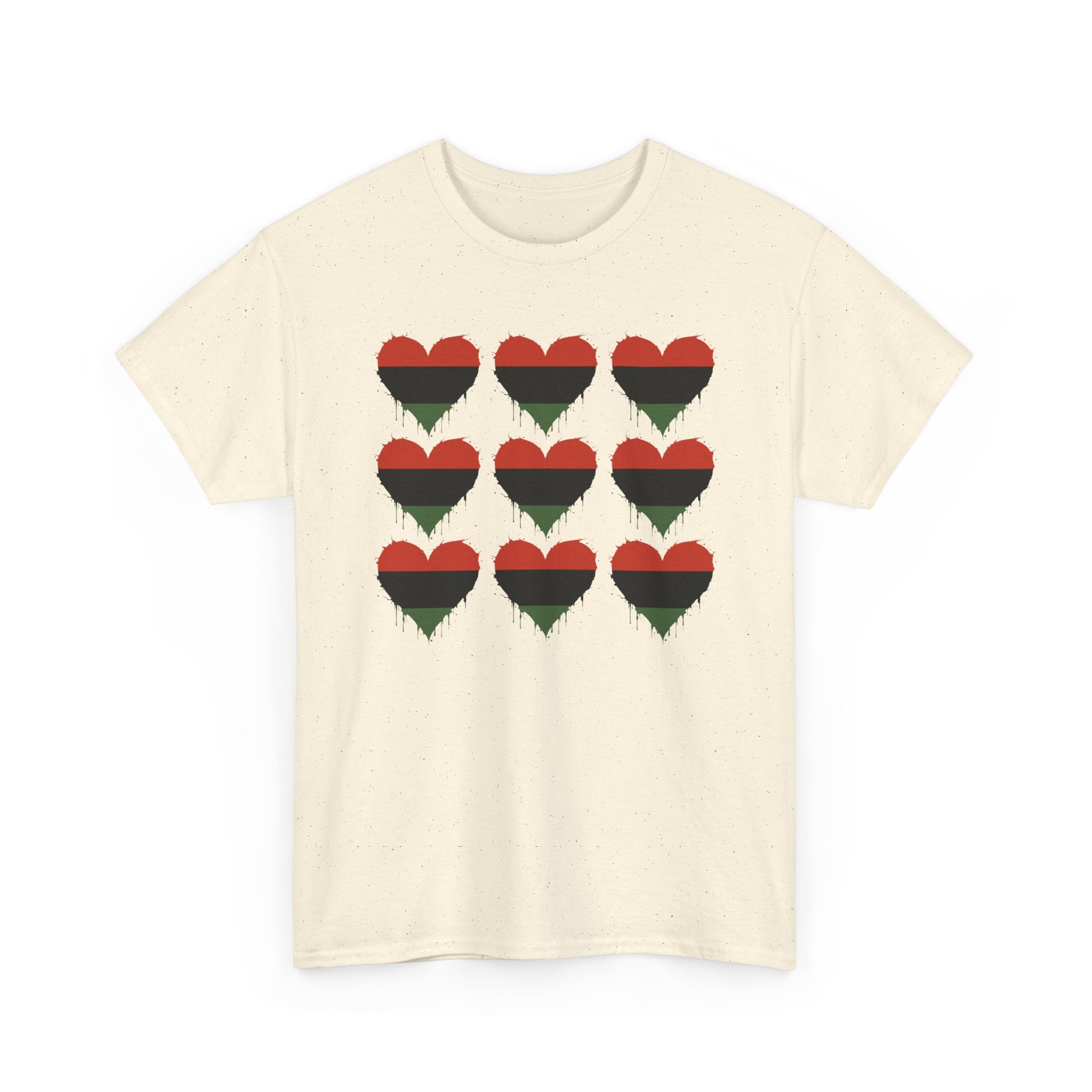 African American 9 Grid Hearts T‑Shirt — Black Red Green Pride Tee