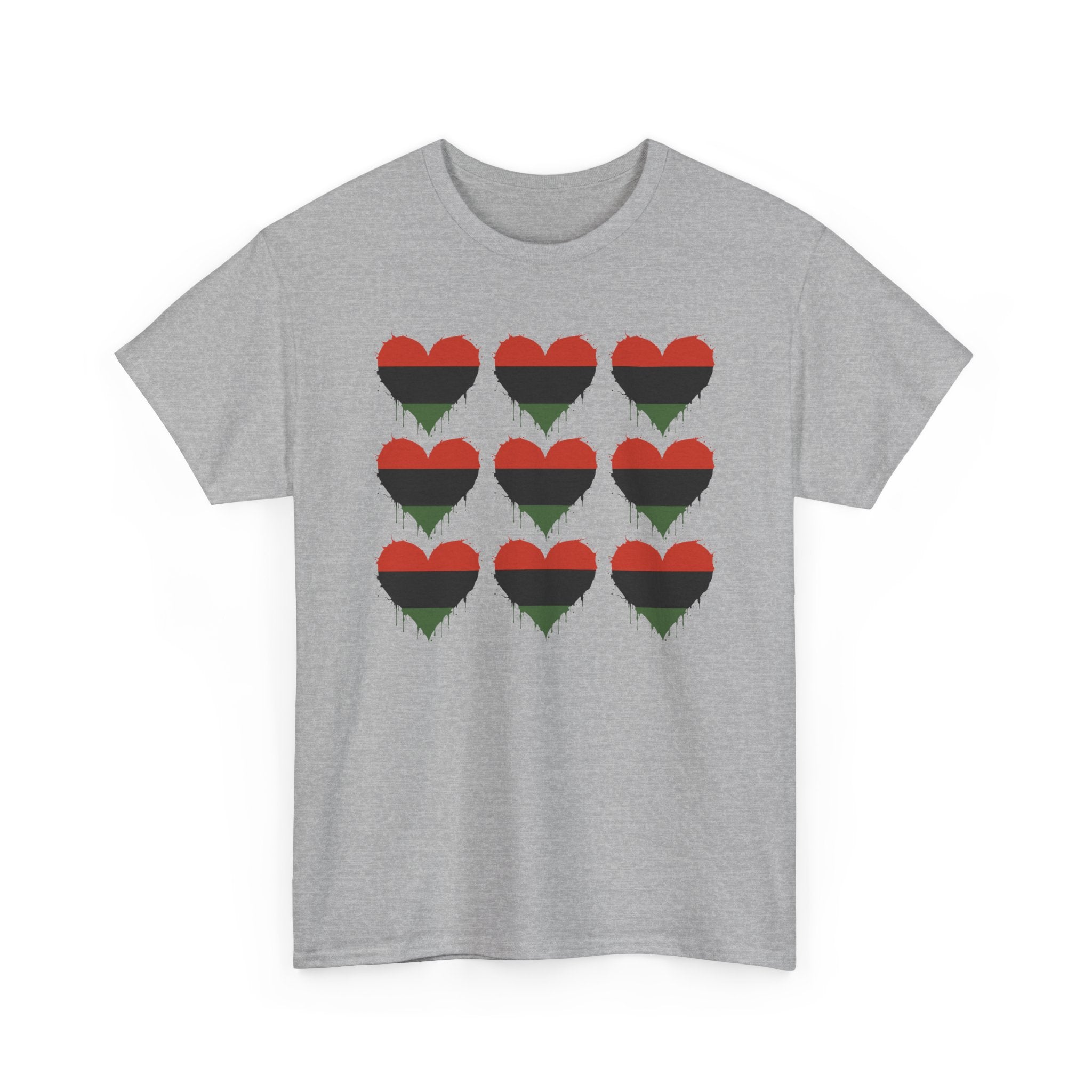 African American 9 Grid Hearts T‑Shirt — Black Red Green Pride Tee