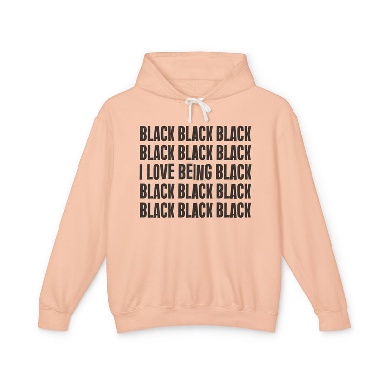 I LOVE BEING BLACK — Hoodie alternate view 7: BLACK (repeated) / I LOVE BEING BLACK. Street Talk Designs old school statement apparel.