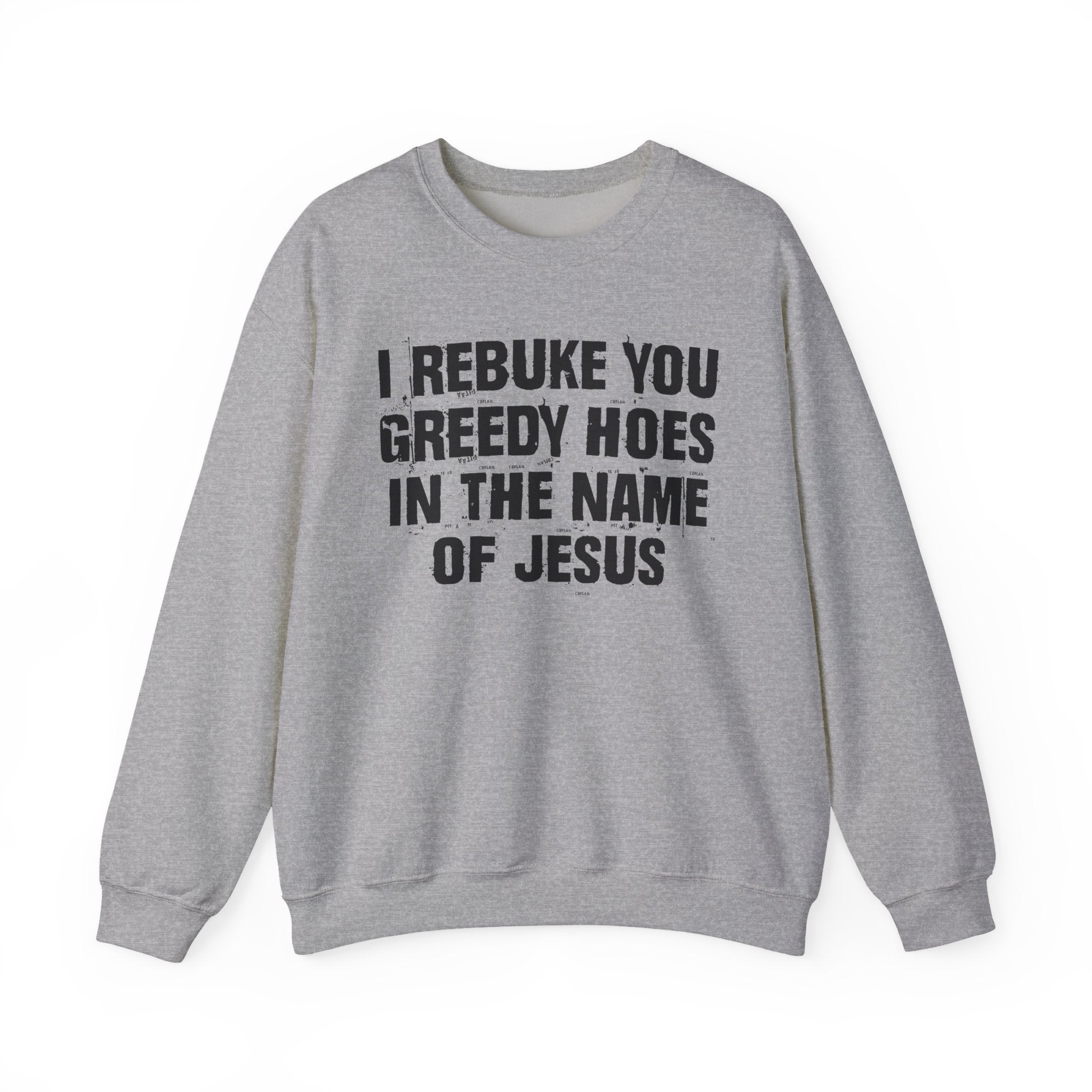 I Rebuke You Greedy Hoes in the Name of Jesus — Christian Humor Sweatshirt
