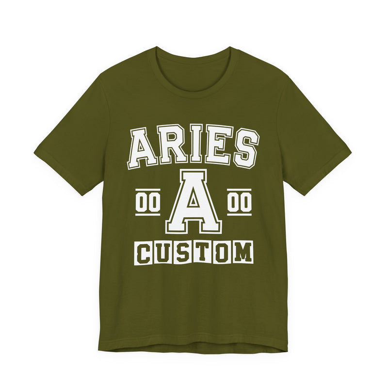 Custom Aries Varsity T-Shirt — Customize Birthday Day/Month/Year — Customize Season/nation/Society