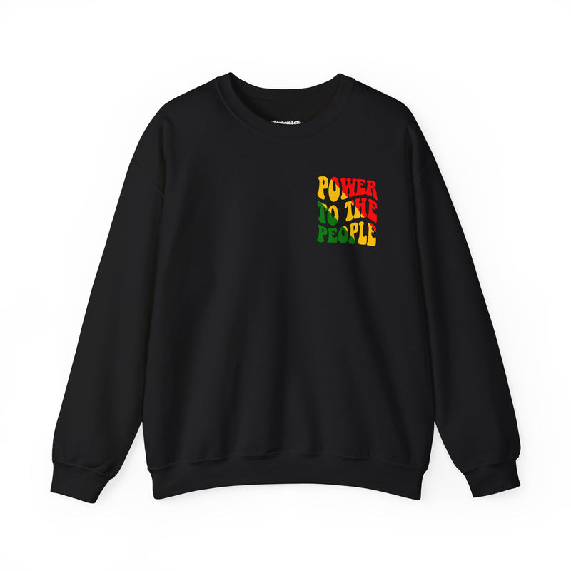 Power To The People — Sweatshirt fabric detail close-up: POWER TO THE PEOPLE in bold statement lettering. Street Talk Designs politics and power statement apparel.