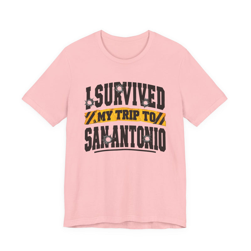 T-Shirt with lettering reading I Survived My Trip To San Antonio, gallery image 11.