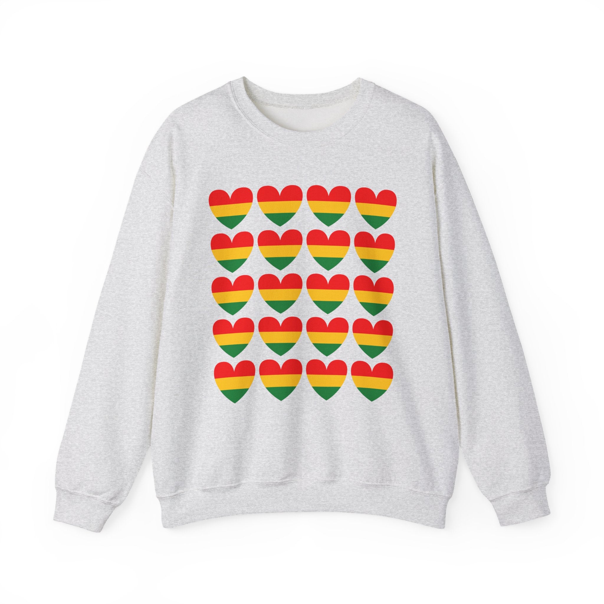 Retro African American Heritage Flag Heart Grid Sweatshirt — Pan-African Pride Crewneck