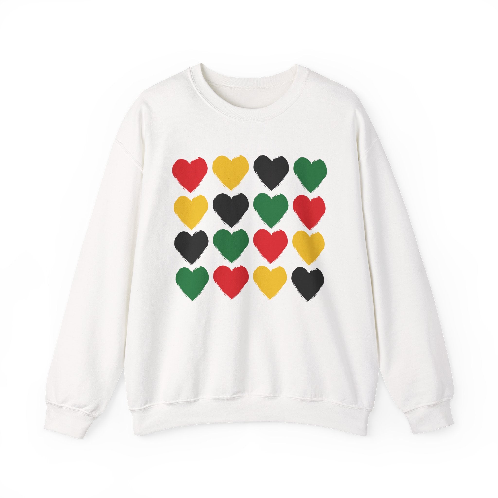 Afrocentric Sweatshirt with Red, Yellow, Green & Black Heart Grid