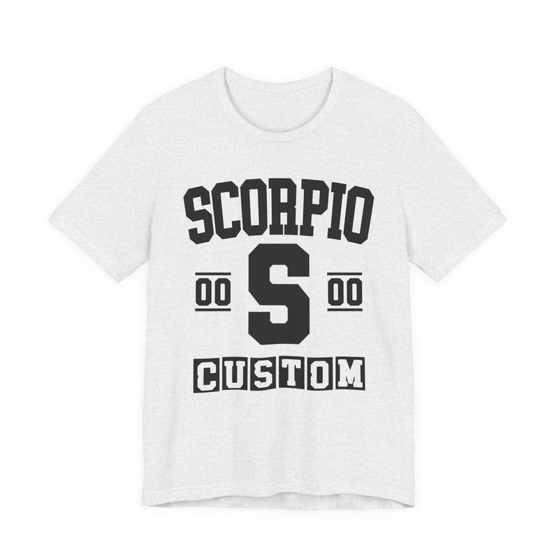 Custom Scorpio Varsity T-Shirt — Customize Birthday Day/Month/Year — Customize Season/nation/Society