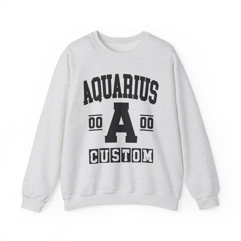 Custom Aquarius Varsity Sweatshirt — Customize Birthday Day/Month/Year — Customize Gemini Season/Nation