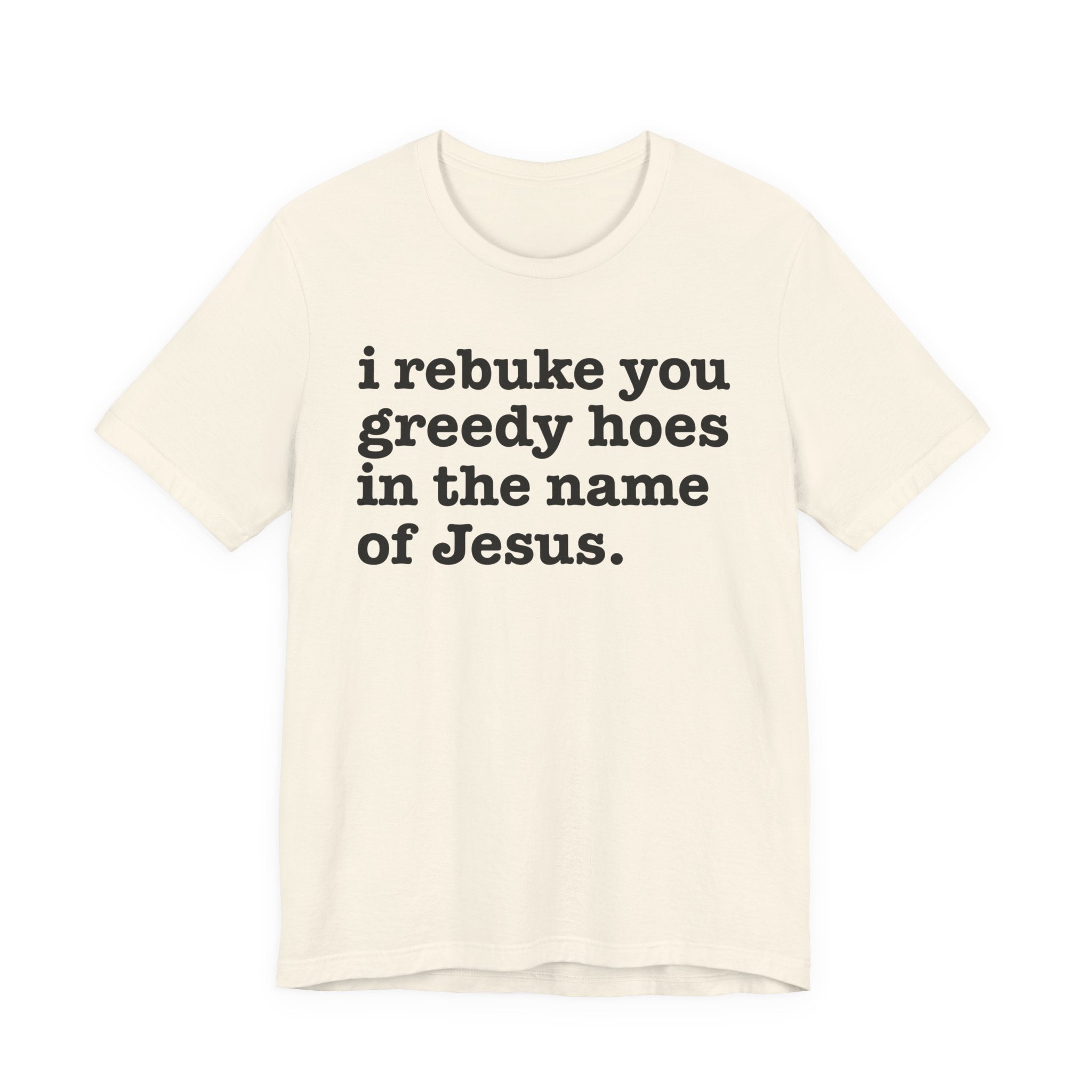 I Rebuke You Greedy Hoes in the Name of Jesus — Christian Humor T-Shirt