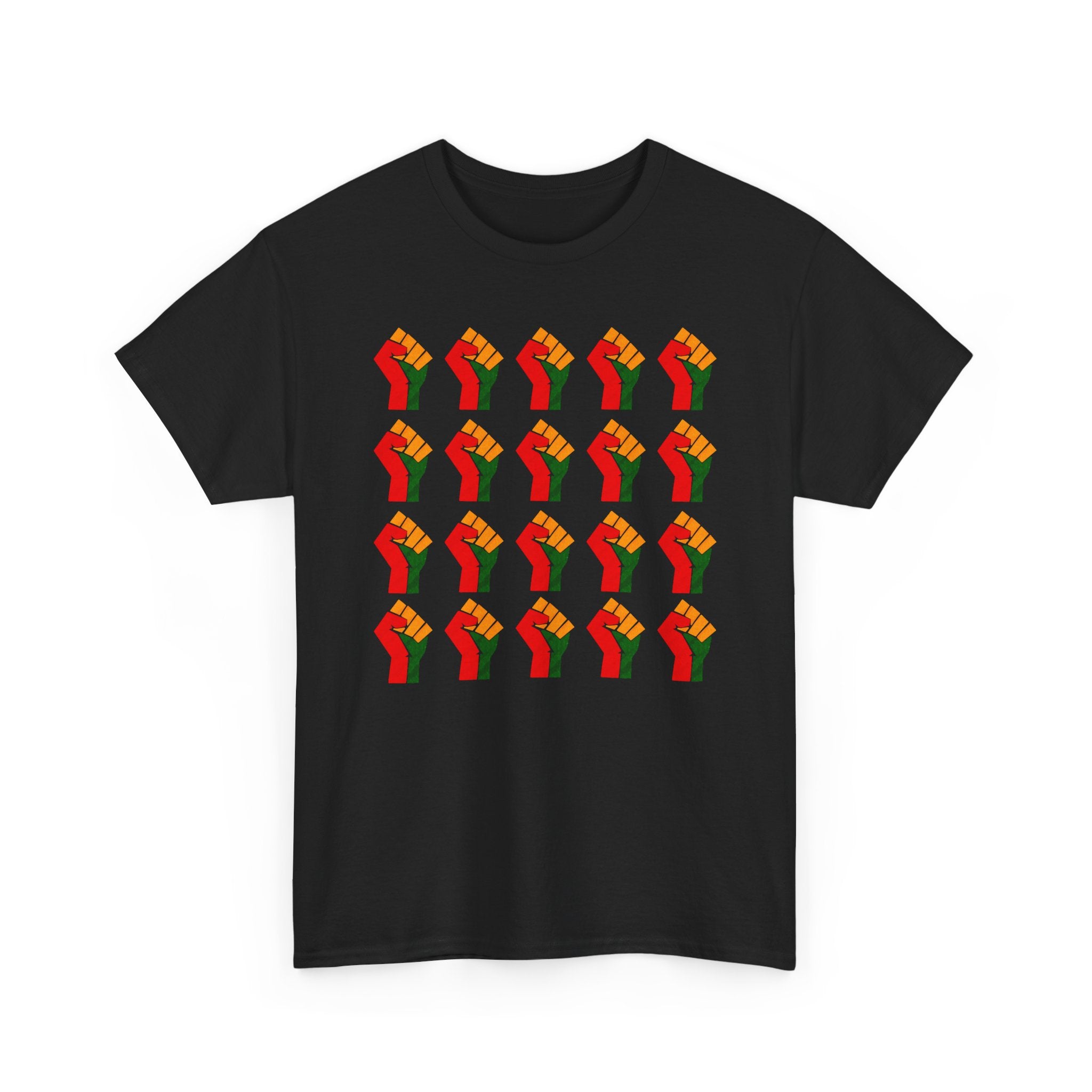 Raised Fist Grid Pattern T‑Shirt — Pan——African Solidarity Graphic T-Shirt