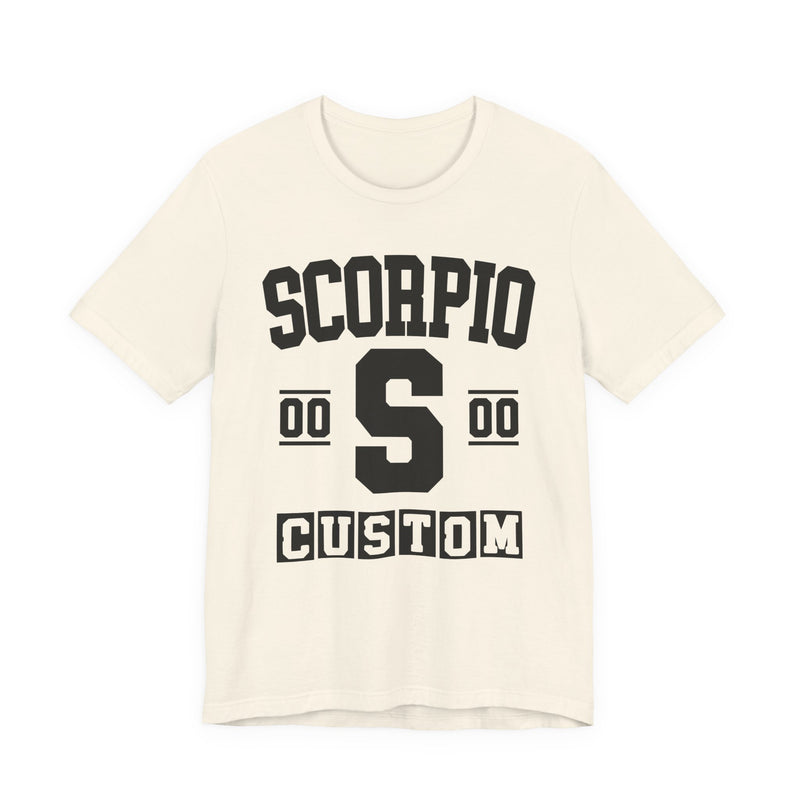 Custom Scorpio Varsity T-Shirt — Customize Birthday Day/Month/Year — Customize Season/nation/Society