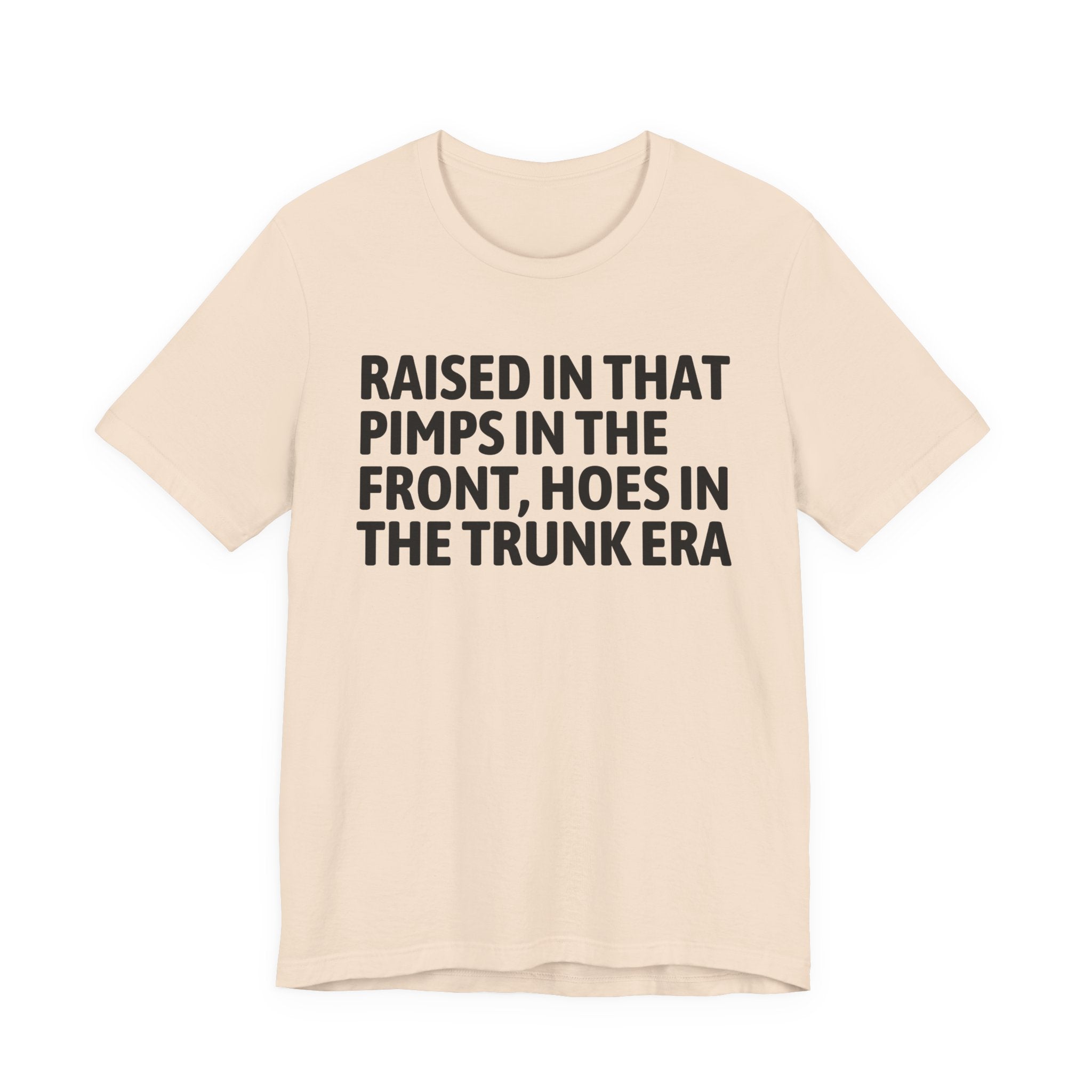 Raised In That Pimps In The Front Hoes In The Trunk Era - Funny Back In The Day Statement Tee Shirt
