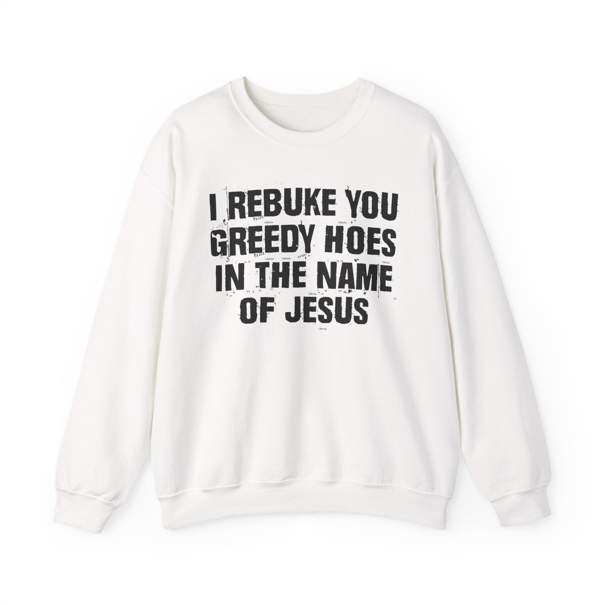 I Rebuke You Greedy Hoes in the Name of Jesus — Christian Humor Sweatshirt