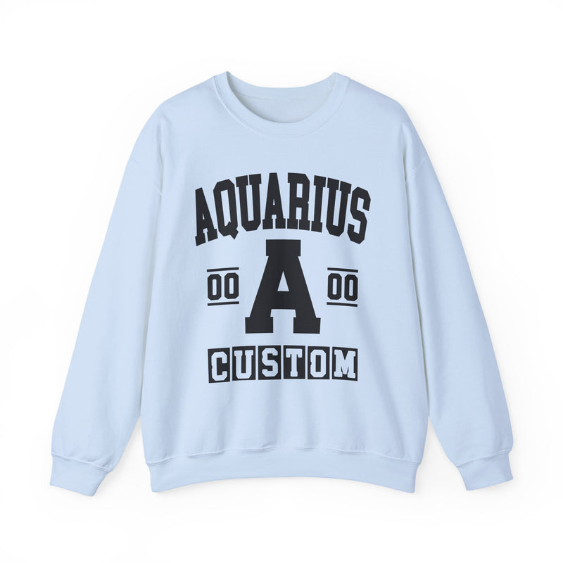 Custom Aquarius Varsity Sweatshirt — Customize Birthday Day/Month/Year — Customize Gemini Season/Nation