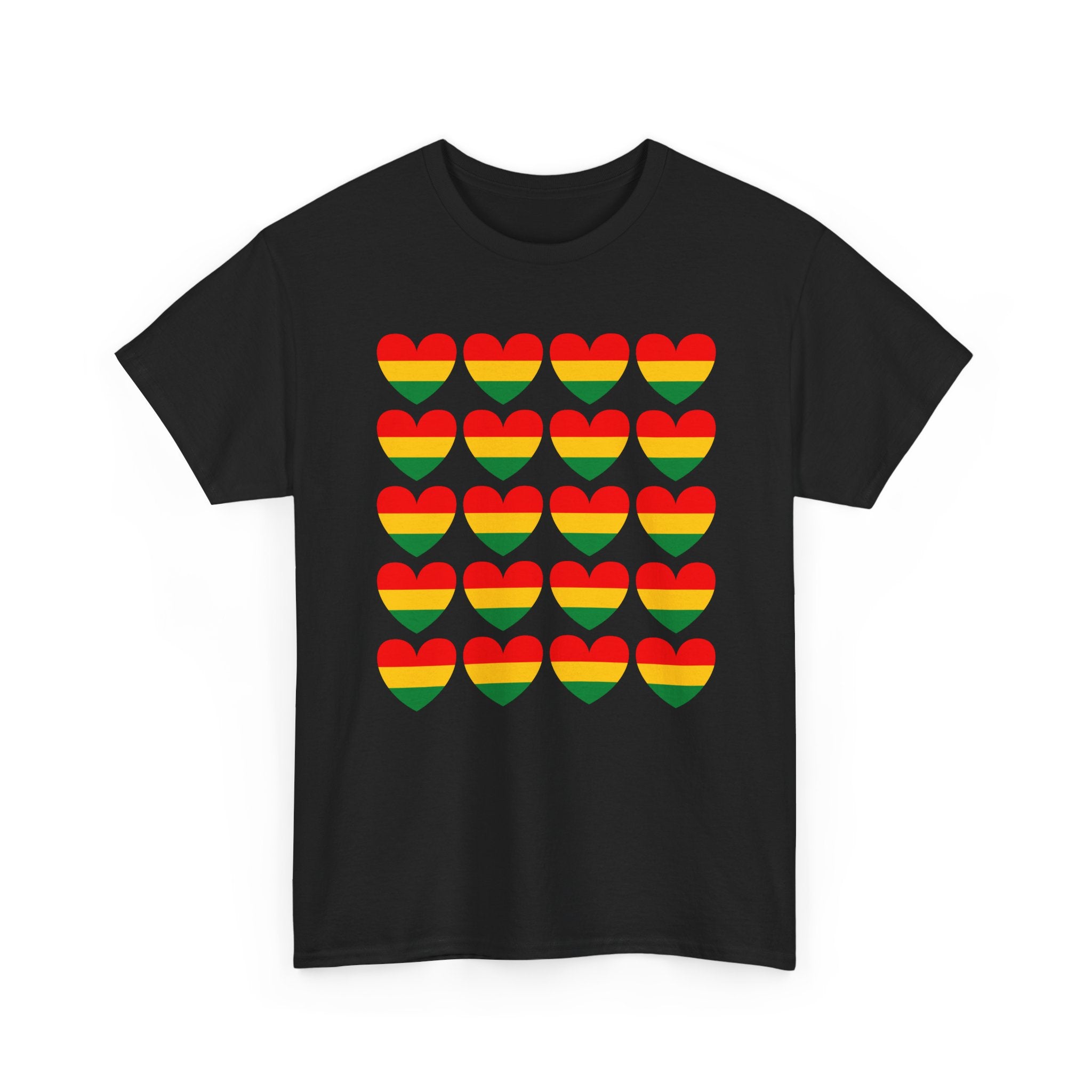 Pan African Heart Grid Pattern T-Shirt — Reggae Flag Heart Grid T-Shirt