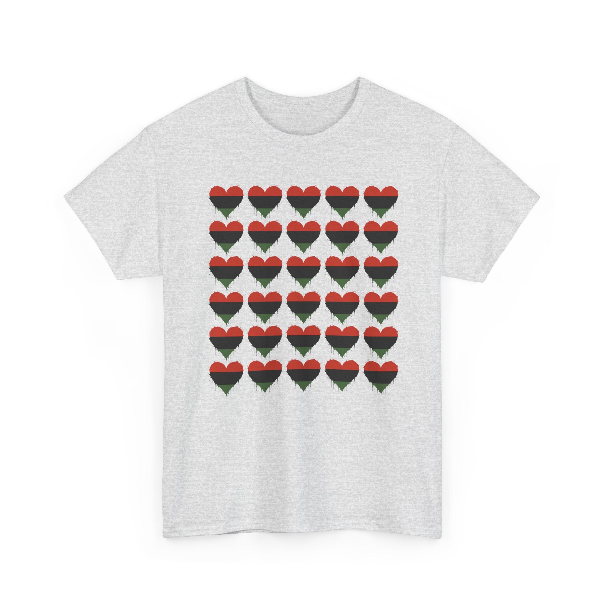 African American Hearts Pattern T‑Shirt — Black Red Green Pride Tee