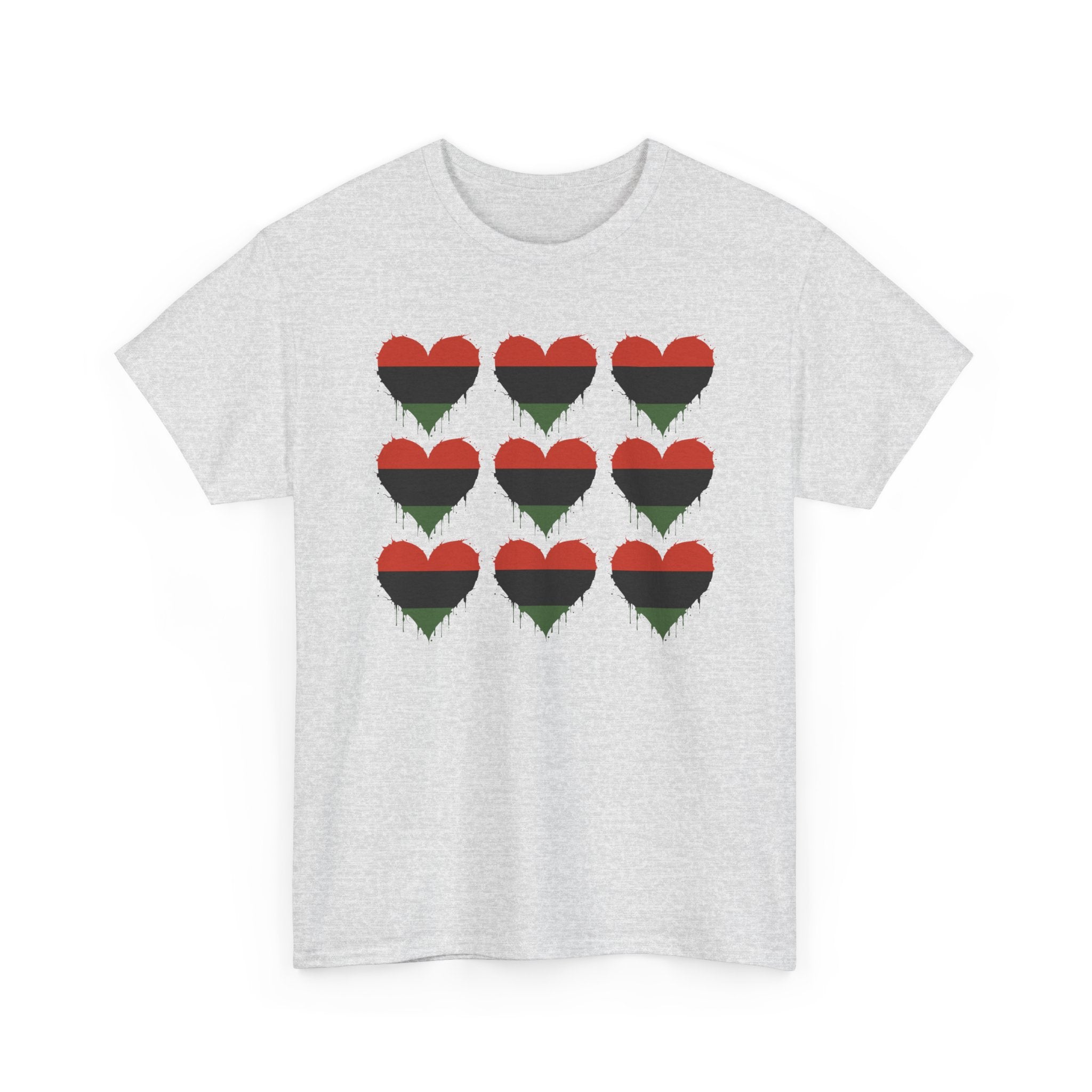 African American 9 Grid Hearts T‑Shirt — Black Red Green Pride Tee