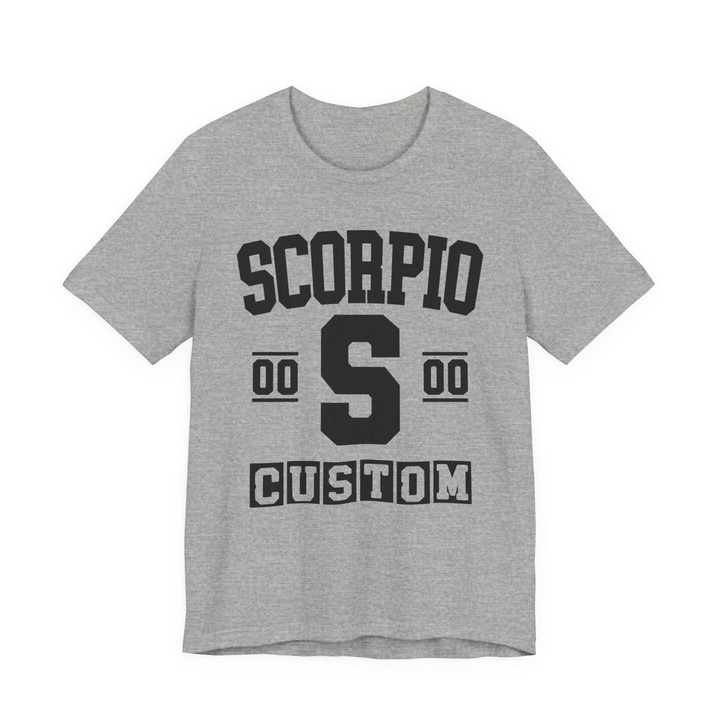 Custom Scorpio Varsity Tee Shirt — Customize Birthday Day/Month/Year - Customize Season/nation/Society